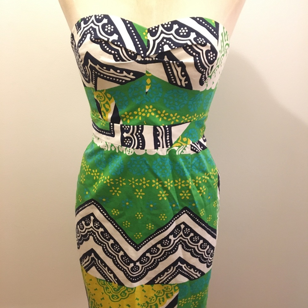 Trina Turk Strapless Green Patterned Dress